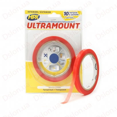 UM0910 Стрічка двостороння ULTRA MOUNT 9 мм х 10м прозора (блістер)